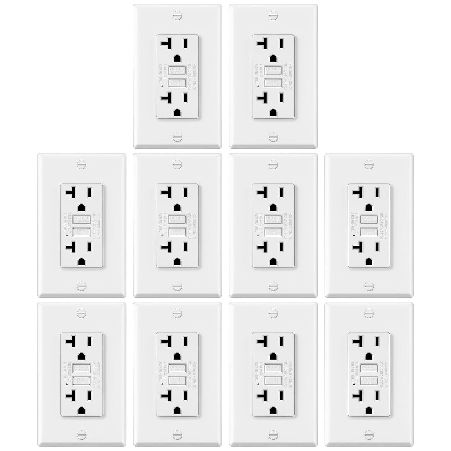 ELECTECK 10 Pack GFCI Outlets 20 Amp, NTR GFI Receptacle, ETL Listed, White | Ultra Slim Design, 20a Non-Tamper Resistant with LED Indicator, Ground Fault Circuit Interrupter, Wallplate Included