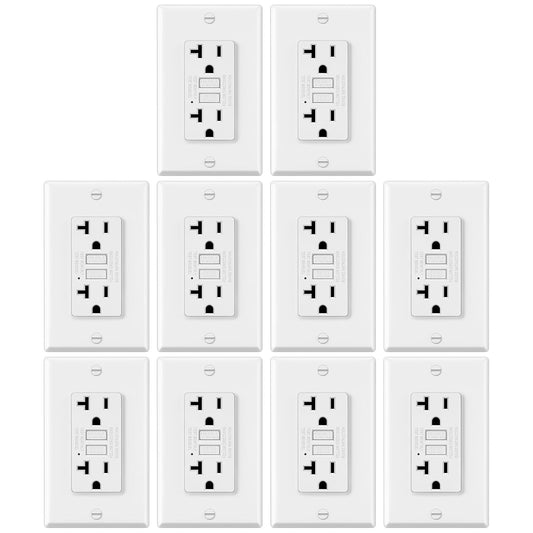 ELECTECK 10 Pack GFCI Outlets 20 Amp, NTR GFI Receptacle, ETL Listed, White | Ultra Slim Design, 20a Non-Tamper Resistant with LED Indicator, Ground Fault Circuit Interrupter, Wallplate Included