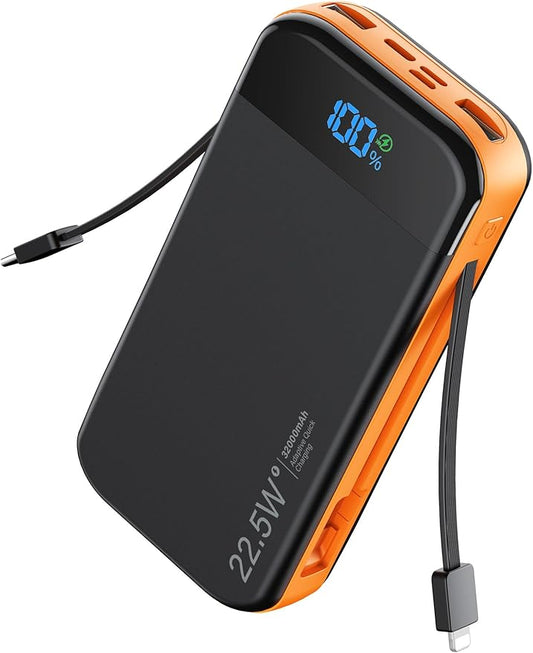 LENGSUM Portable Charger Power Bank Built-in Cables, 32000mAh 22.5W USB C Fast by LENGSUM
