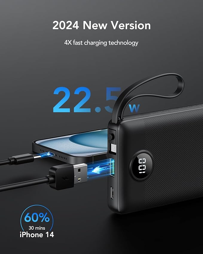 VRURC Portable Charger, 22.5W Slim Power Bank Fast Charging, 10000mAh USB C - Image 2
