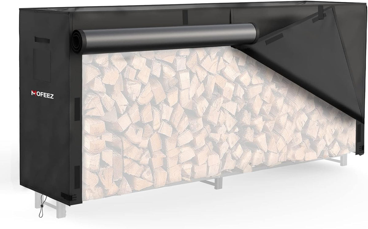 mofeez 8ft firewood log rack cover outdoor, waterproof, main product view