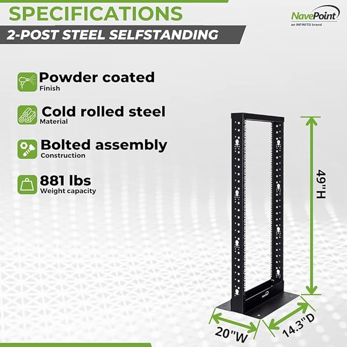 NavePoint 25U 2 Post Open Frame Server Rack - Image 4