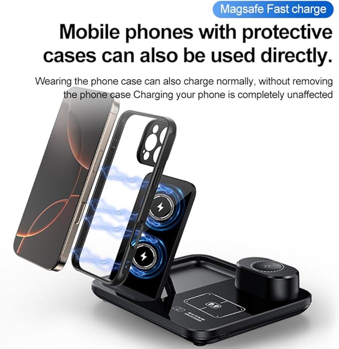 IHAO 3in1 Auto-Rising Wireless Charging Station 15W Fast Charge Ultra-Slim - Image 6