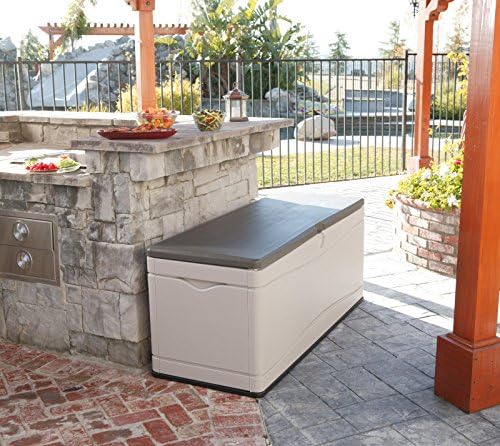 lifetime 60012 extra large deck box, 130 gallon, front angle view