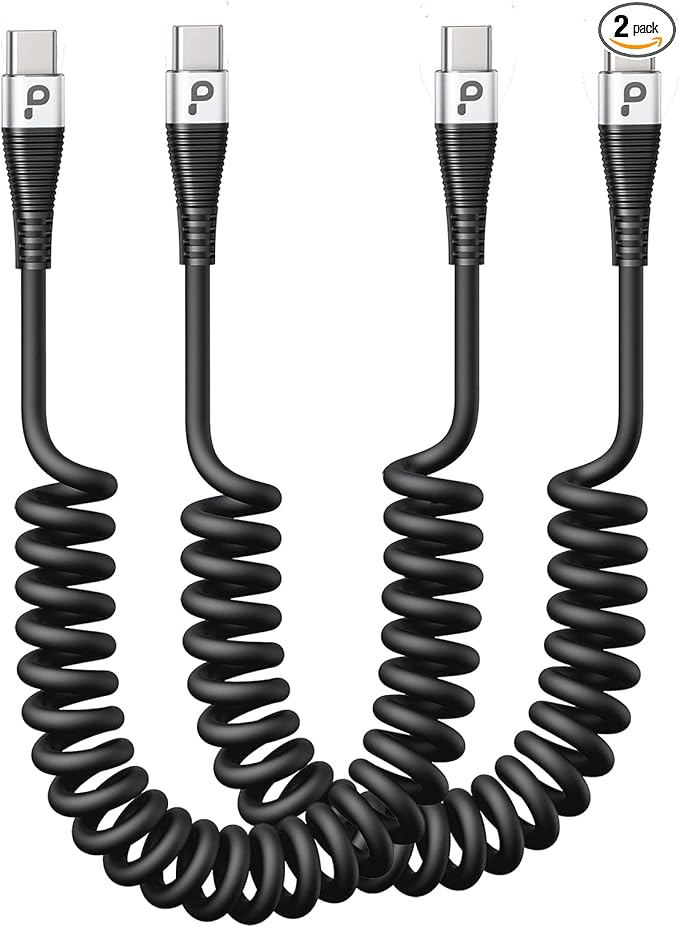 USB C to C Charger Cable, Coiled USB-C Cable by PRAKIE