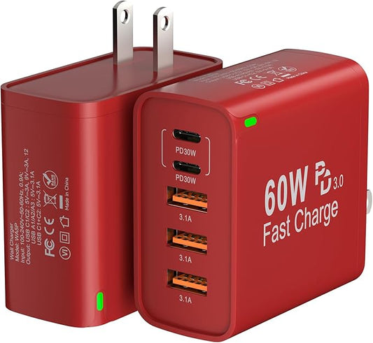 2Pack USB C Fast Charger Block, Total 60W 5-Port USB C Wall Charger 30W Type C by Unknown
