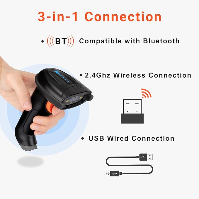 Tera Pro 1D Wireless Barcode Scanner 3 in 1 Bluetooth & 2.4G Wireless & USB - Image 4