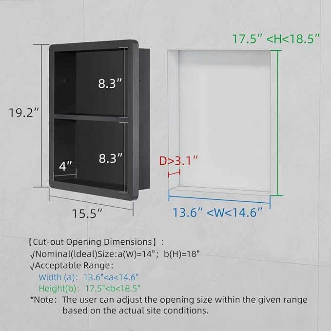 Shower Niche 14x18, Recessed Medicine Cabinet Without Mirror, 304 Stainless - Image 3