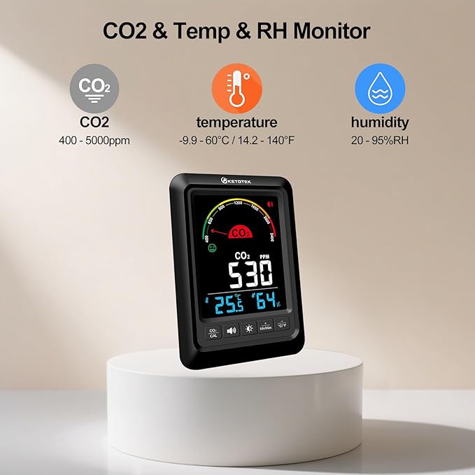 KETOTEK CO2 Monitor Indoor Air Quality Meter - Image 2