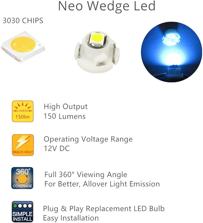WLJH Ice Blue A/C Climate Heater Control Dash Indicator Light Switch Led Bulbs - Image 4