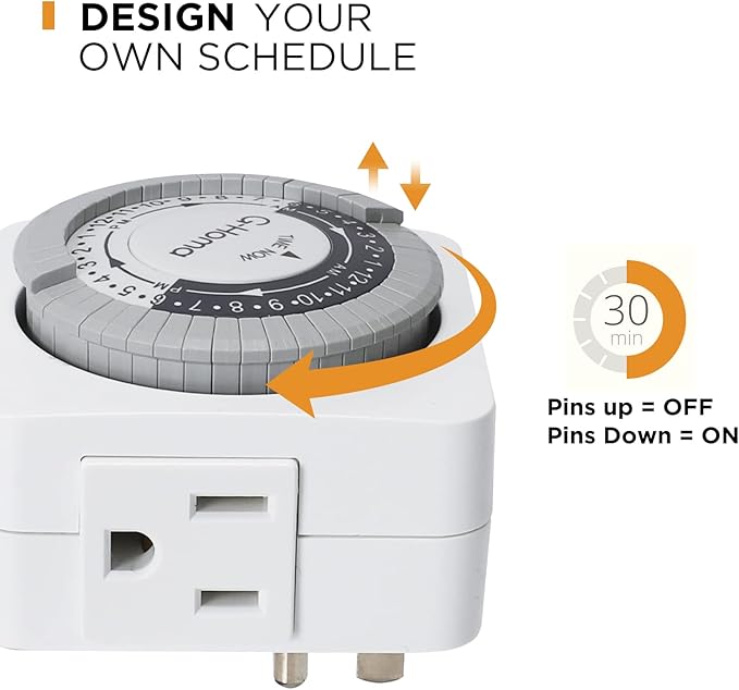G-Homa Timers for Electrical Outlets, 24 Hour Indoor Plug-in Mechanical Timer - Image 3