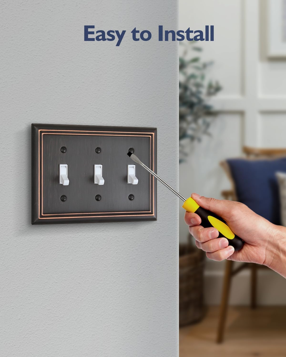 Switch Plates Outlet Covers, 2-Pack Metal Wall Plates, Aged Bronze | Midsize Triple Light Switch Cover Plate for Toggle Switch, Rotary Dimmer Switches, Ideal for Kitchen Bedroom Bathroom Nursery
