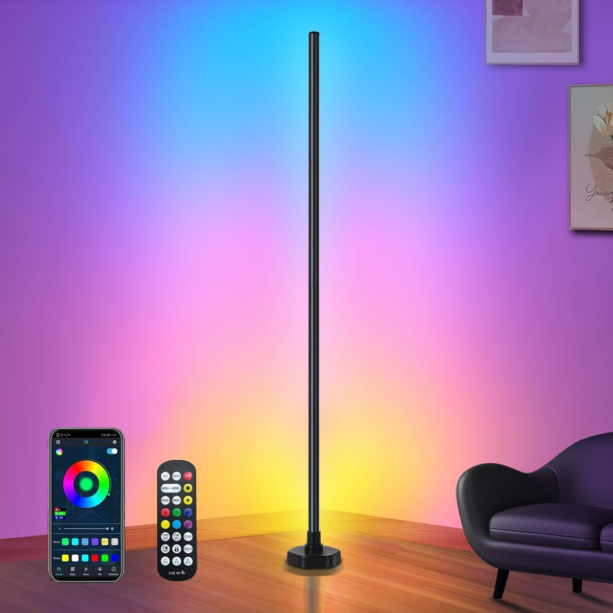 Bcmsda RGB LED Floor Lamp, RGB LED Corner Lamp