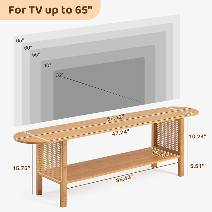 HollyHOME Bamboo TV Stand with Storage - Image 3