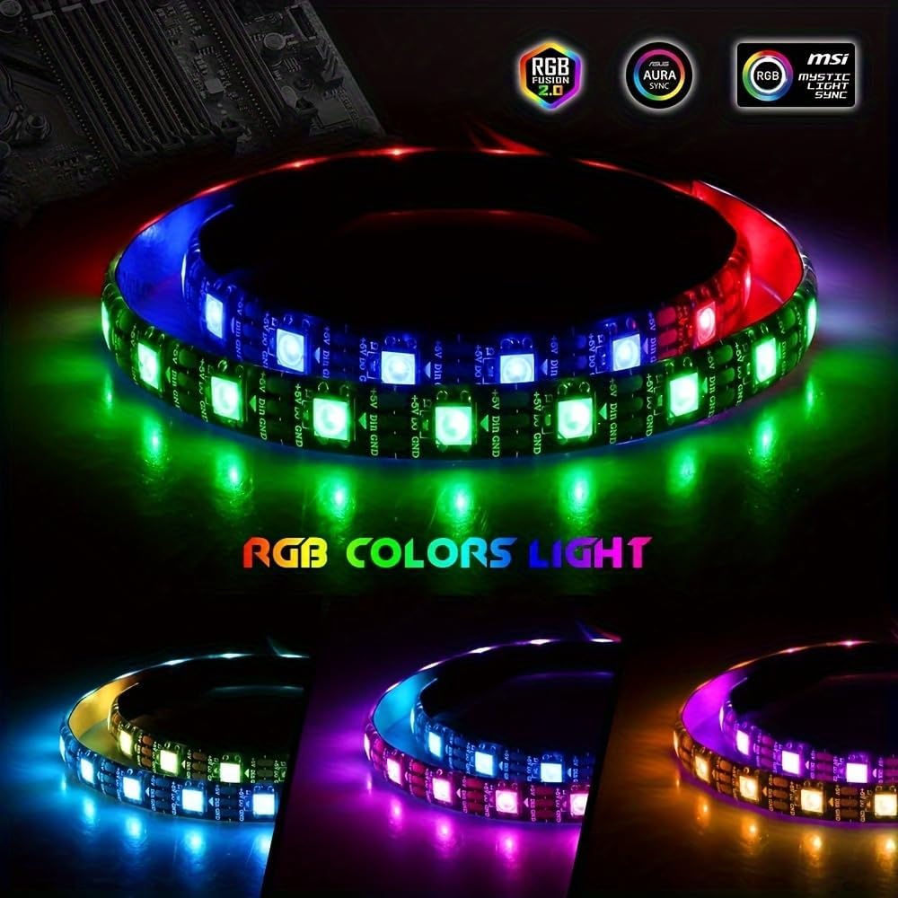 RGB Strip Light for PC Case, 19.7in 30LEDs Addressable LED Strip for Motherboard 5V 3-Pin Header Gaming Case DIY Lighting