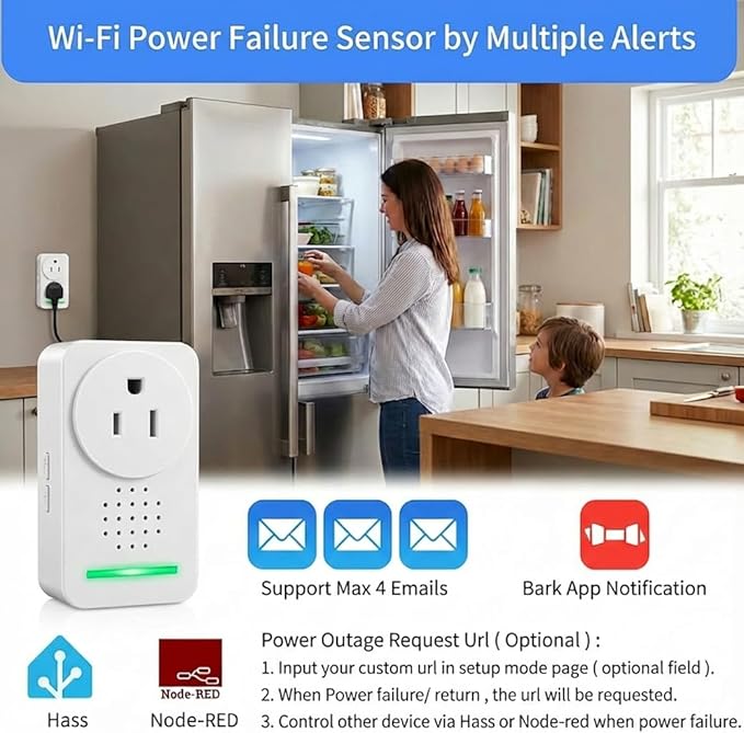Power Failure Alarm WiFi with 4 Email Addresses, Loud 120dB Smart Power Outage - Image 7