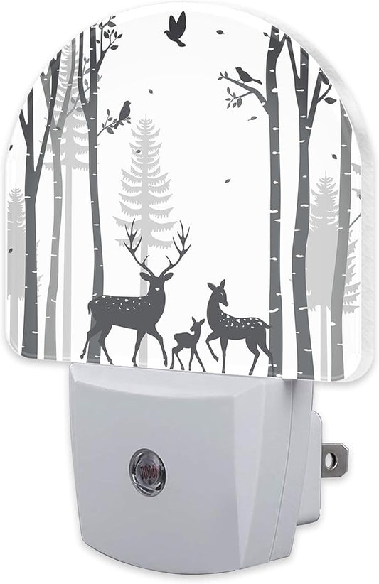 sndheke Deer in The Forest Night Light, Birch Tree by sndheke