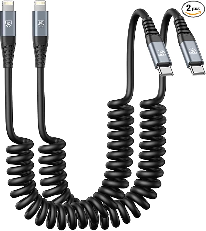KIYODA USB Type C to Lightning Cable 6FT 2Pack, Coiled iPhone Charger Fast by KIYODA