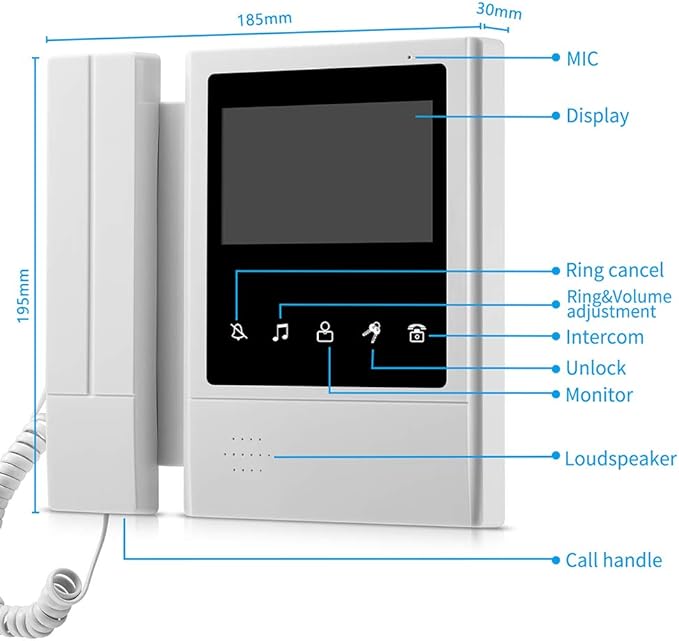 AMOCAM Video Door Phone System, 4.3 Inches Touch Monitor Wired Video Intercom - Image 7