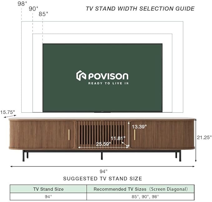 POVISON Fully-Assembled Mid Century Modern Black TV Stand - Image 4