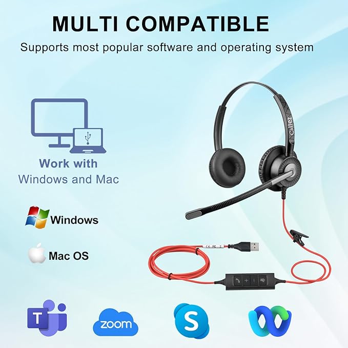 Callez Wired USB Headset with ENC Dual Noise Cancelling Mics, On-Ear Computer - Image 6