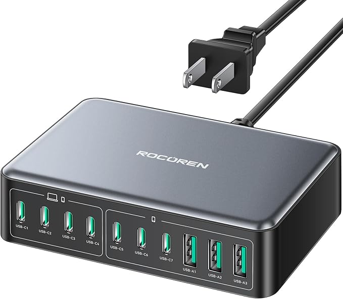 480W USB C Charger Block, Rocoren 10-Ports USB C Charging Station by Rocoren