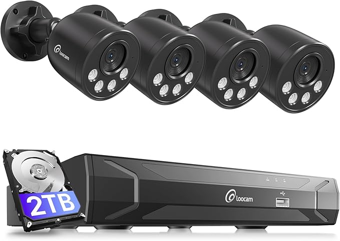 Loocam PoE Security Camera System 8MP 8CH NVR H.265+ 2TB HDD, Outdoor Indoor by Loocam
