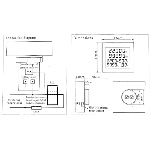Alinan 6 in 1 AC Display Meter AC50-300V 100A 110V 220V Voltage Power Factor - Image 5