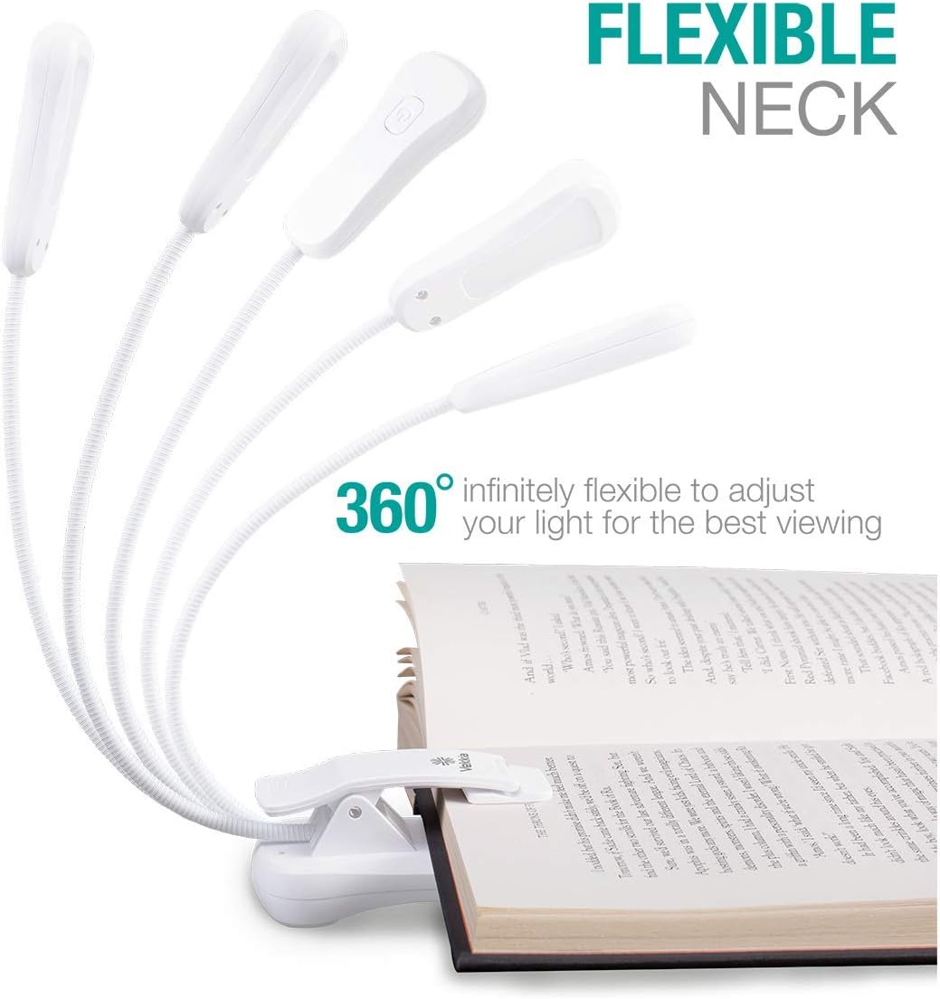 Vekkia 3000K Warm LED Rechargeable Book Light(Elegant White) | Easy for Eyes/Clip on Reading Lights for Books in Bed, Car & Travel, Lightweight Slim 2.1 oz/Great for Readers
