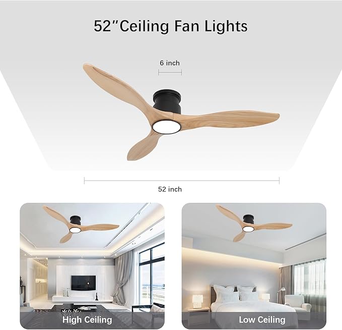 revoici Ceiling Fans with Lights Remote 52inch Solid Amber Color Wood Fan - Image 7