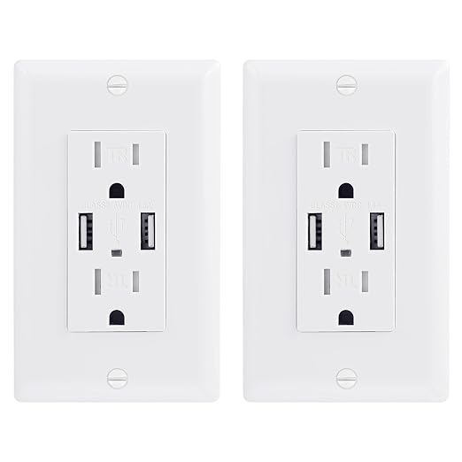 EverElectrix 2 Pack 4.8A Wall Outlet - 15Amp Duplex Tamper Resistant Charger by EverElectrix