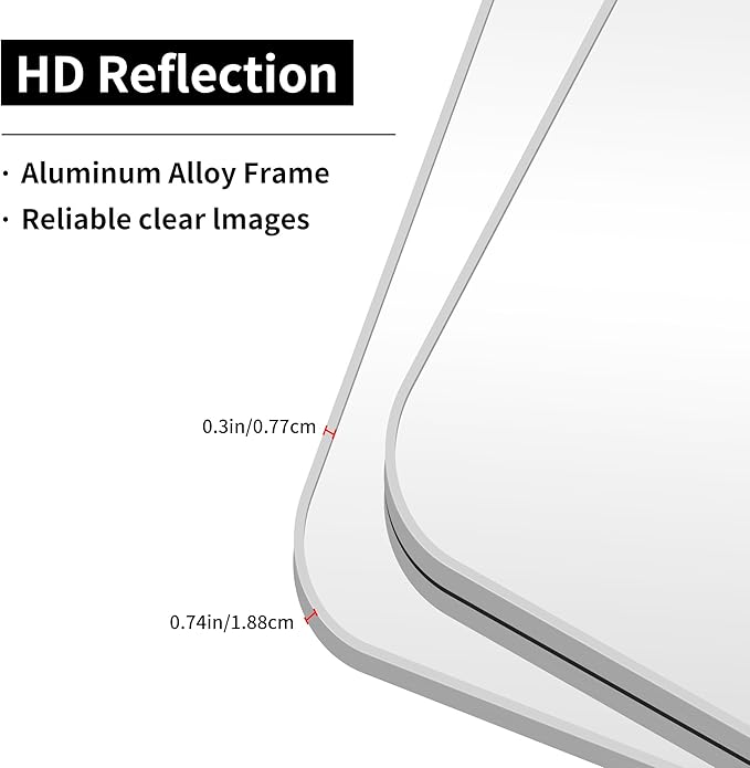 30x60 Inch Silver Bathroom Mirror, Large Rectangular Vanity Mirror, Metal - Image 8