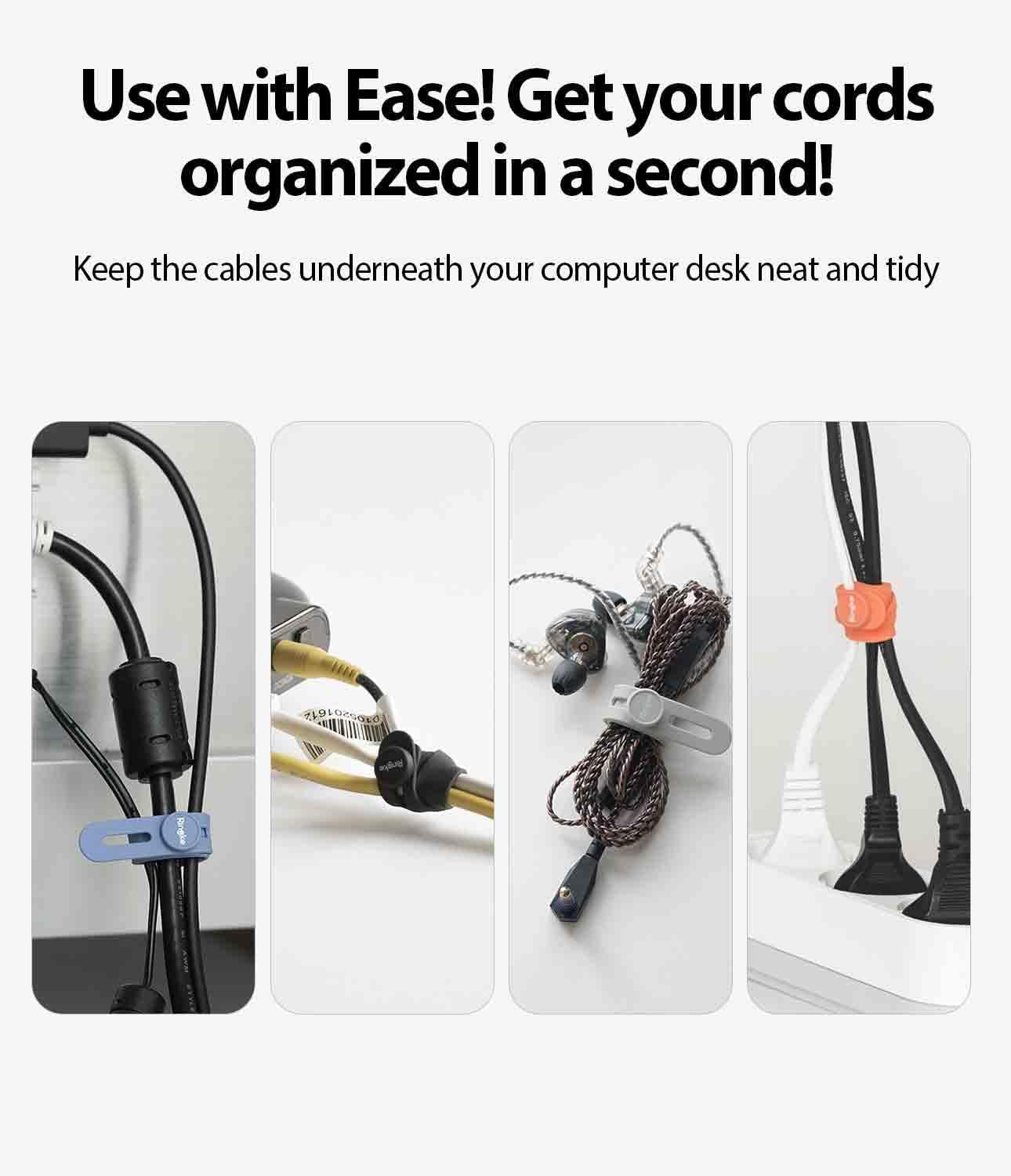 Ringke Silicone Cable Ties [Reusable Cable Management] Flexible Cord Organizer, Adjustable Length Long-lasting Durable Cable Clips - 15 Pack
