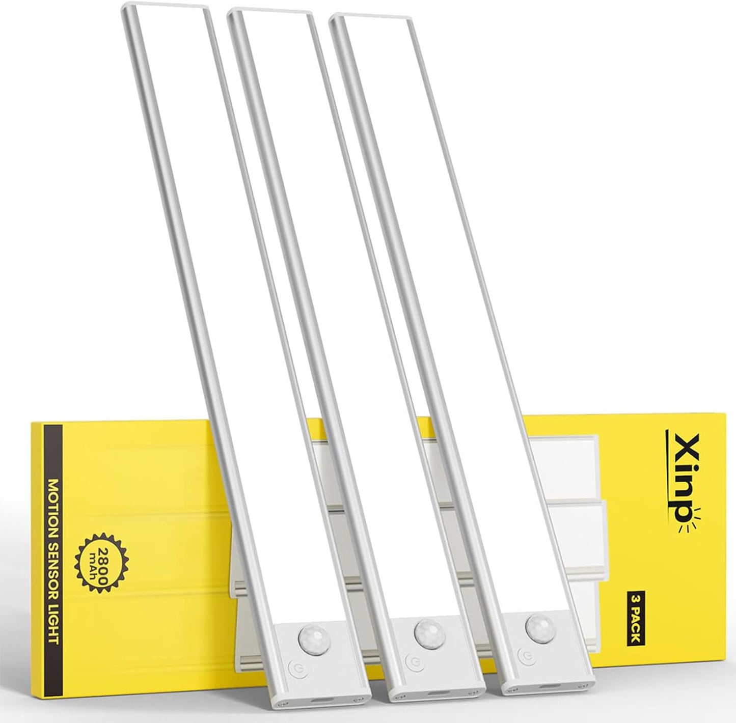 Under Cabinet Lighting, LED Magnetic Motion Activated Under Cabinet Lights, Rechargeable Closet Lights 2800mAh Battery Operated, Wireless Dimmable Under Counter Lights for Kitchen,Hallway 3 Pack