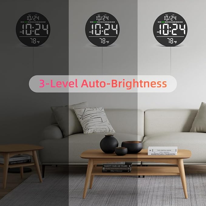 Digital Wall Clock with Large LED Display, Temperature, Auto-Brightness | Small - Image 6