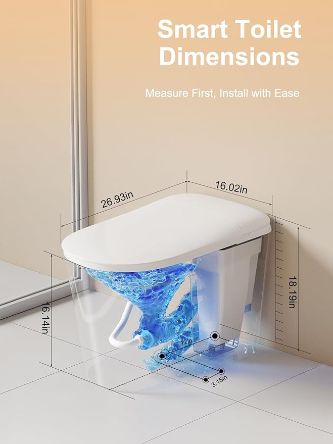 BAYTINA Smart Toilet with ADA Comfort Height Heated Seat, Night Light, Tankless - Image 7