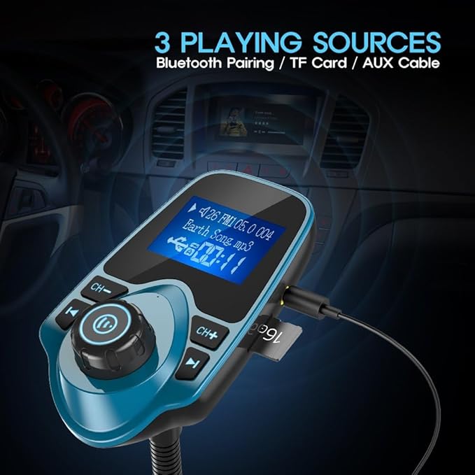 Nulaxy Bluetooth Car FM Transmitter Audio Adapter Receiver Wireless Handsfree - Image 5