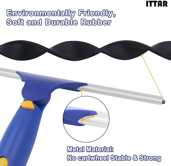 ITTAR Window Squeegee with 2 Sets Stainless Steel Pole, Squeegee Cleaning Tools - Image 7