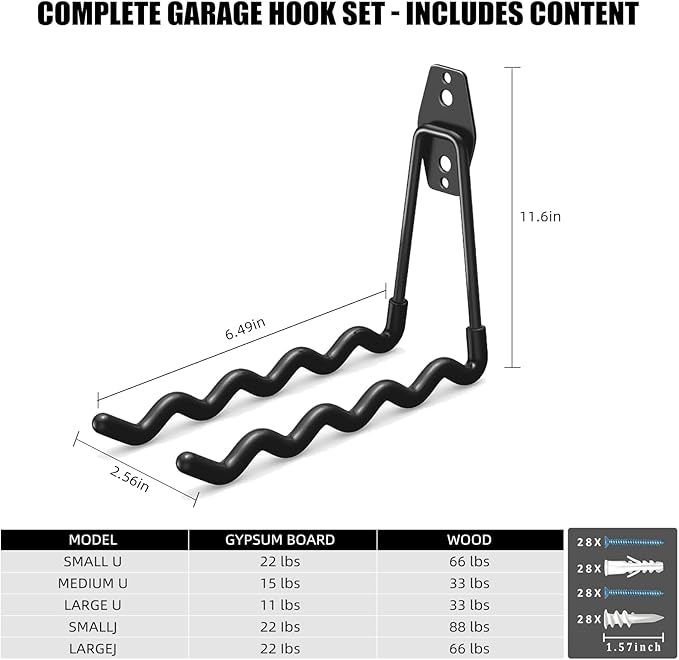 CRXCRC Garage Hooks, 4 Pack Wave Hooks - Image 2