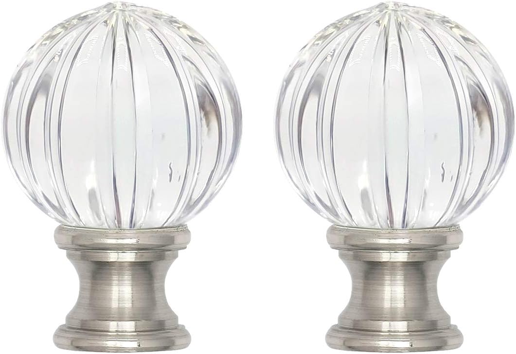 ECUDIS 2 Packs Lamp Finial Cap Knob lamp Screw Top Lamp Decoration for Lamp Shade, Pumpkin Shape, 1-3/4" Tall Finial (Nickel)