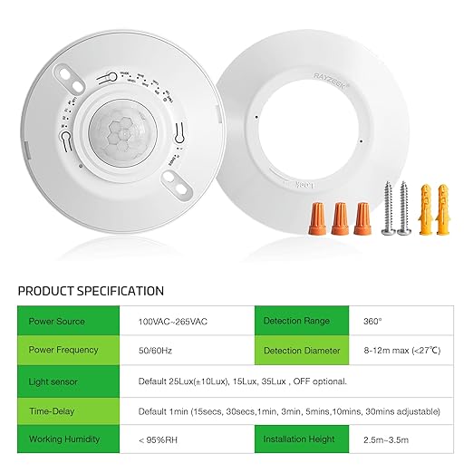RAYZEEK Ceiling Sensor Light Switch, 360 Degree Occupancy Sensor, 120V - Image 3