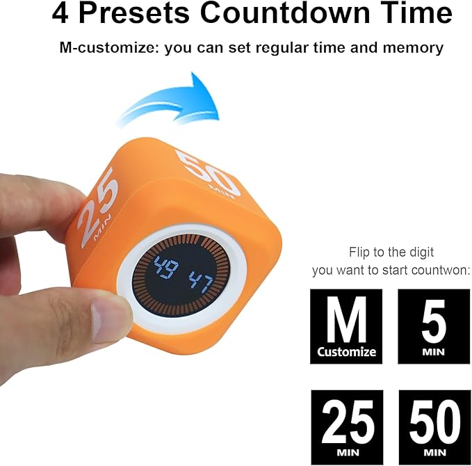 FCXJTU Rotating Cube Pomodoro Visual Timer 5, 10 50 Minutes Preset, - Image 3