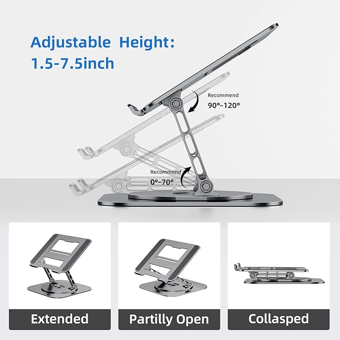 MCHOSE Laptop Stand with 360° Rotating Base, Foldable Adjustable Computer Holder - Image 3