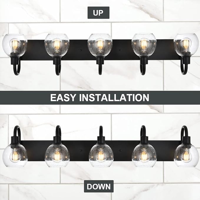 WINSHEN Bathroom Light Fixtures 5-Lights Matte Black Farmhouse Vanity Lighting - Image 5