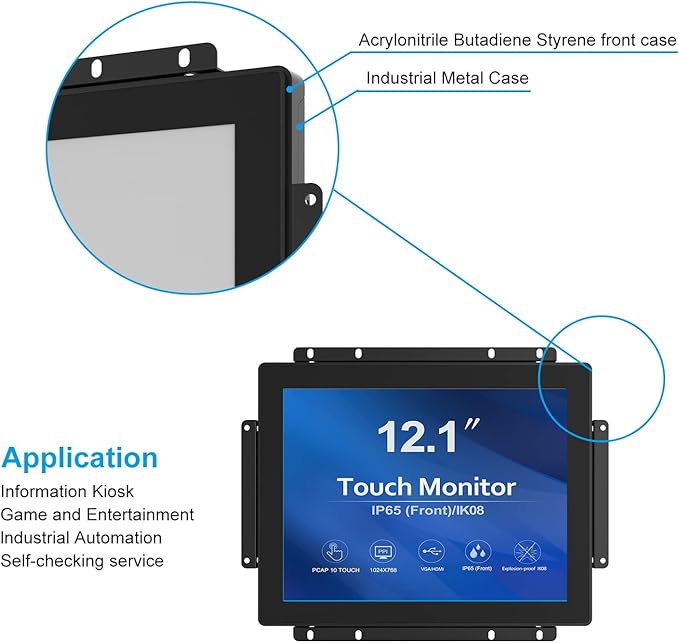 GreenTouch 12.1 inch 10 Points Touch Front IK08/IP65 Open Frame Touch Monitor - Image 5
