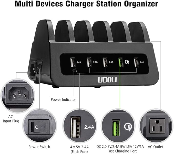 UDOLI 5 USB Ports Charging Station Organizer - Image 4