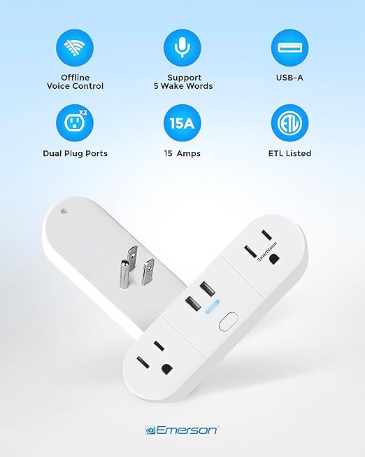 Emerson SmartVoice 4-in-1 Wall Plug, Offline 30+ Voice Control Commands - Image 7