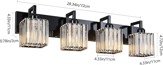 FDPBY Modern Bathroom Vanity Light 4-Lights Plating Black Vanity Light Crystal - Image 5