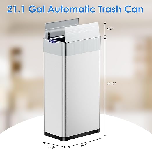 TLSUNNY 21.1 Gallon Automatic Trash Can, Stainless Steel Motion Sensor Garbage - Image 3