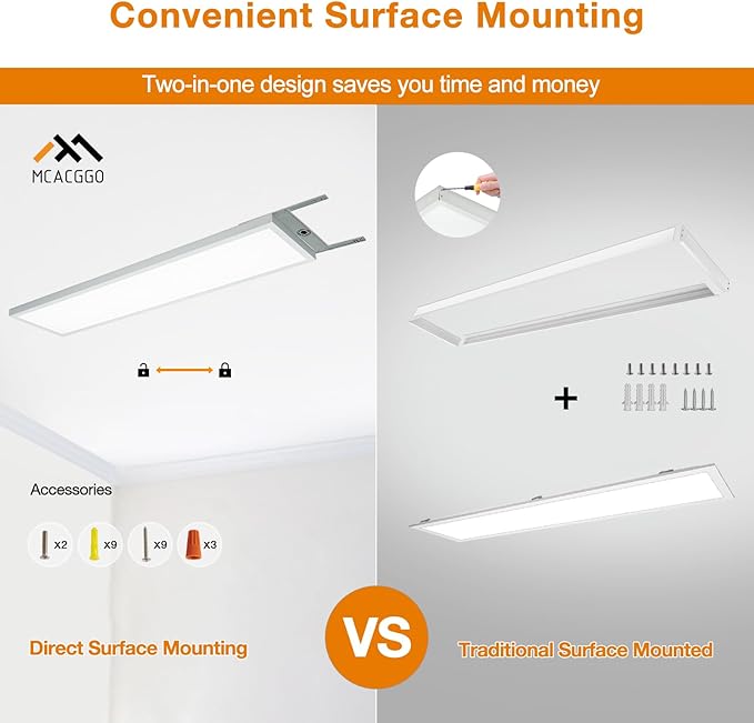 Mcacggo 1x4 LED Flat Panel Light Surface Mount, 3000K-4000K-5000K Selectable & - Image 2